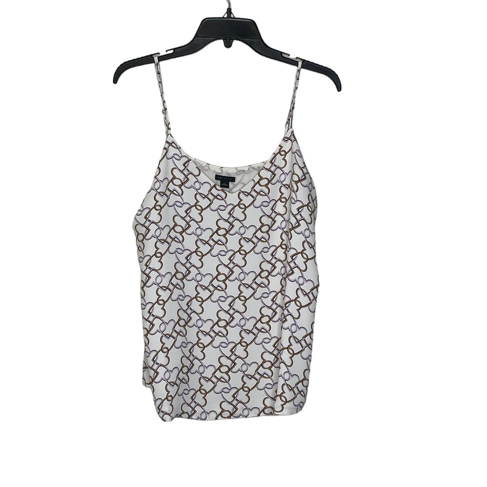 Ann Taylor Tank Top Size Medium White With Pink Brown Interlocked Hearts Lined